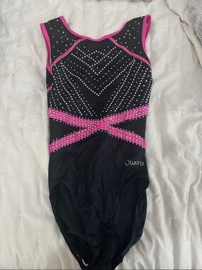 Girls' Black and Pink Rhinestone Gymnastics Leotard